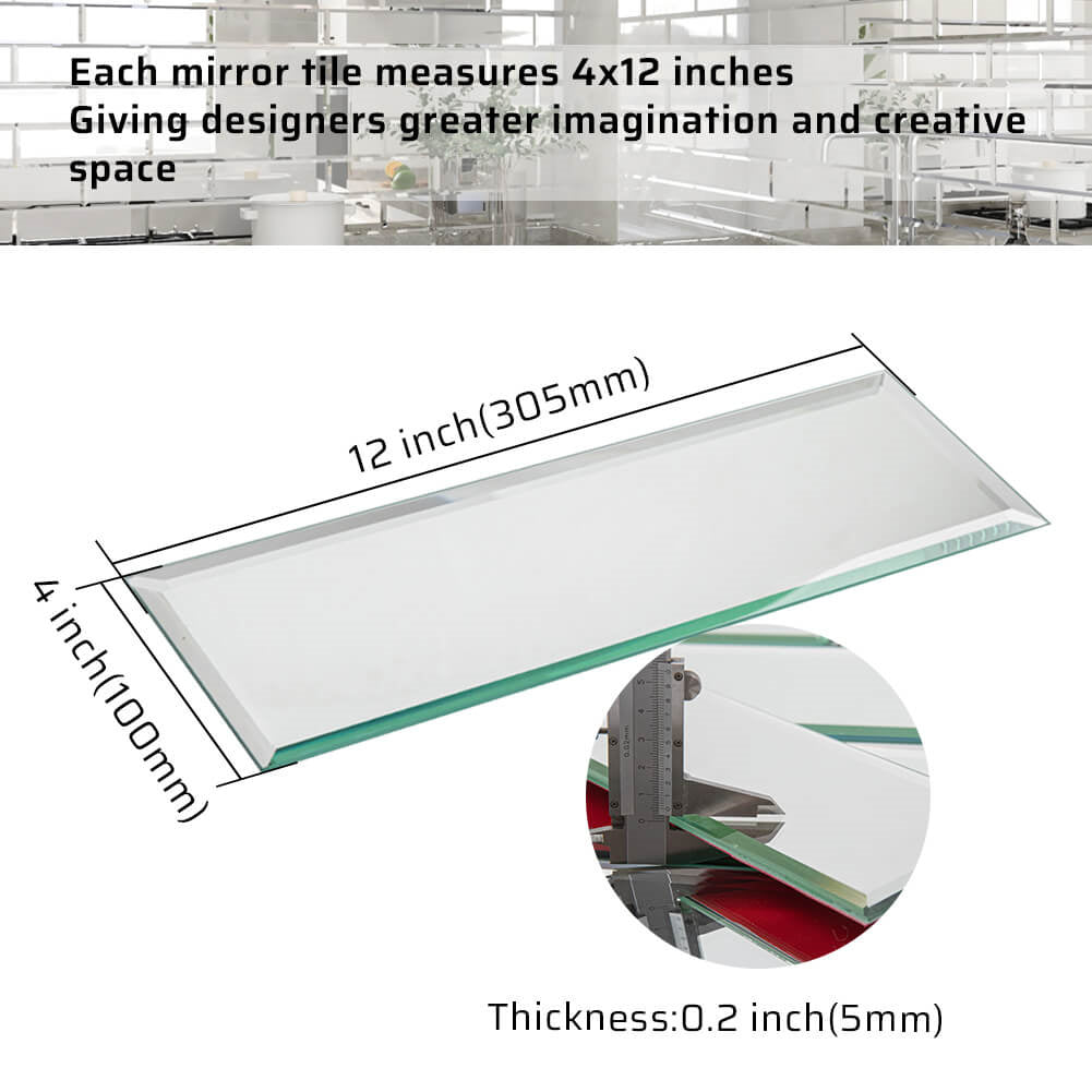 Mirror Glass Subway Tile, Peel and Stick, 4*12 inch, Silver, Beveled Edge, MT11